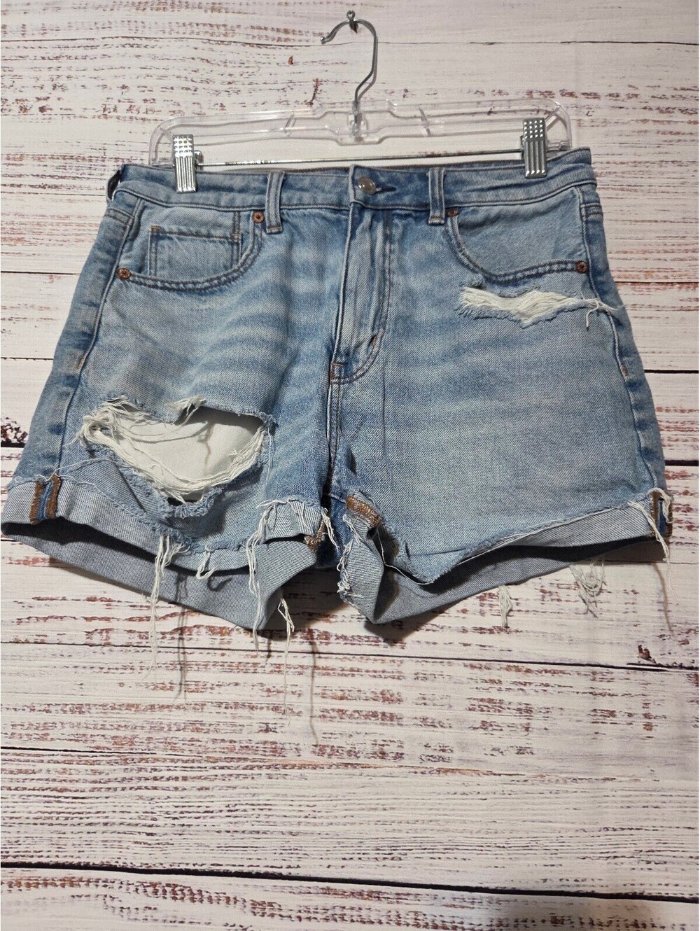 American Eagle Light Wash Distressed Mom Shorts
